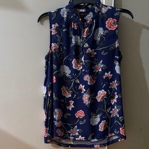 Premise Navy Floral Sleeveless Blouse Size S/P